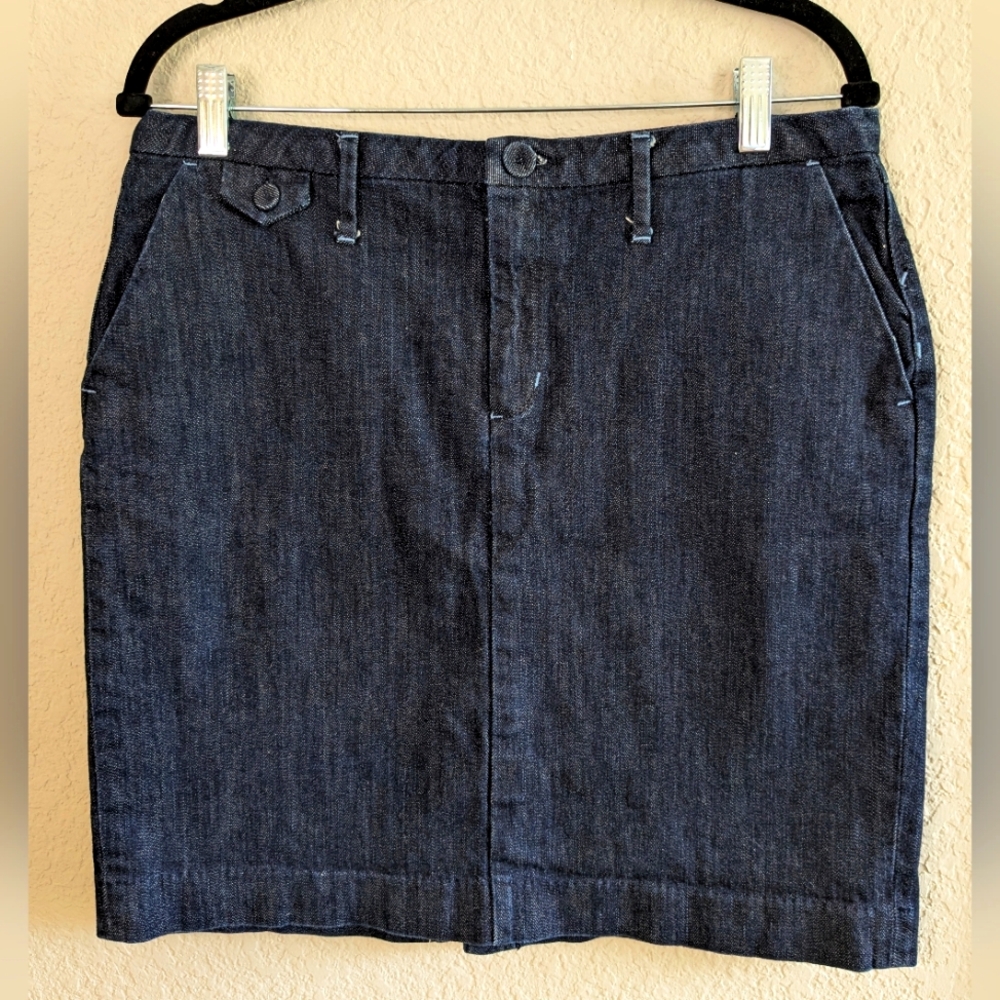 Banana Republic Denim Skirt Dark Blue Wash 4 Pockets 19" Length Stretch Cotton